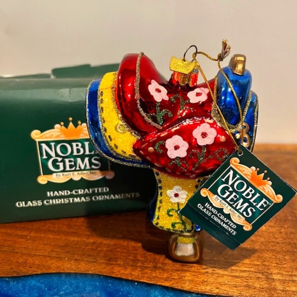 Kurt Adler Noble Gems Glass Saddle with Flowers Ornament NWT